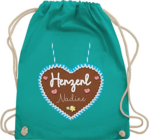 Turnbeutel Rucksack - Kompatibel Oktoberfest - Lebkuchen Herzerl - Print hellblau - Unisize - Türkis - oktoberfest-tasche trachten lebkuchenherz beutel trachtenrucksack bayrisch lebkuchenherzen