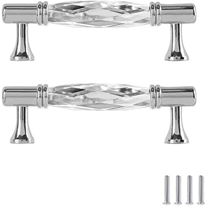 SYDARSYN 2 Stk Kristall Schubladengriffe für Küchenschränke Glas Dresser Griffe Clear Schublade Zieht Knöpfe Kleiderschrank Türknauf Kristallschrankgriffe 128mm