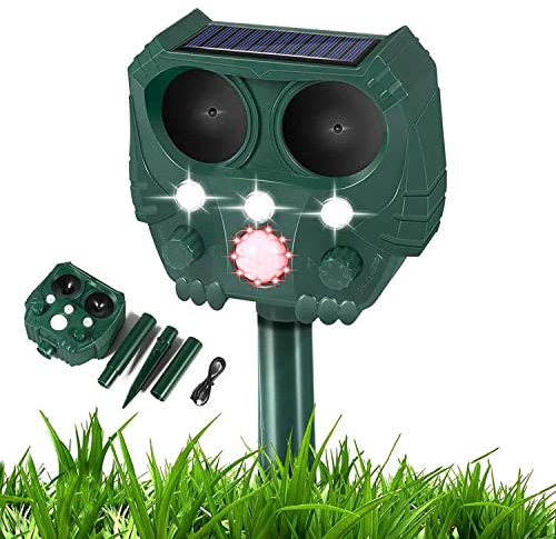 Cat Repellent,Solar Powered Ultrasonic Animal Repellent,Waterproof Outdoor Garden Yard Cat Deterrents Animal Repeller with Motion Sensor and Flashing Light Pest Repeller for Squirrels Cats Dogs Rats