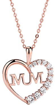 KnSam 14K Rose Gold 585 Halskette mit Anhänger Mom mit Diamant, Rosegold 14 Karat Muttertag Ketten Rolokette für Damen Frauen, Rose Gold