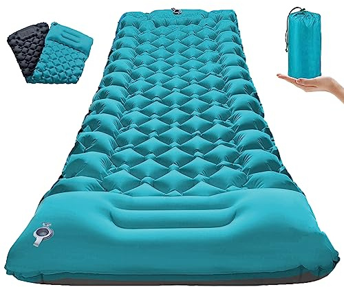 TENQUAN Camping Mat 9CM Thick Self Inflating Camping Mat with Built-in Foot Pump Pillow Ultralight Waterproof Camping Mattress Camping Bed Sleeping Mat for Travel Backpacking Trekking Hiking (Blue)
