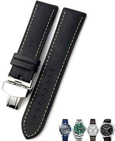 BONOOL 20mm 21mm 22mm Lederarmband Schwarz Braun Uhrenarmbänder für Rolex für Omega Seamaster 300 für Hamilton für Seiko für IWC für Tissot Armband (Farbe: 10 mm Goldverschluss, Größe: 22 mm)