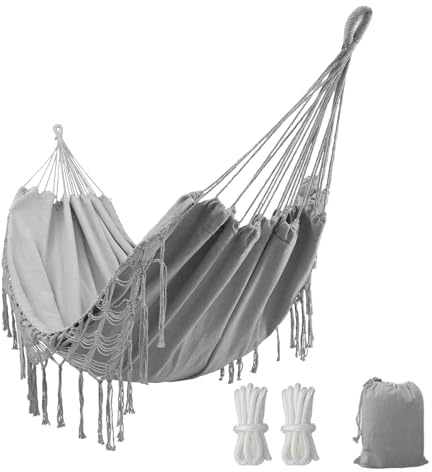 Hängematte Outdoor Boho Hängematte 2 Personen, Tragfähigkeit bis zu 204kg, tragbar mit Tragetasche für Patio Garten Hof Indoor