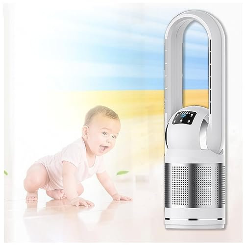JUNZAI Ventilador Sin Aspas Con Control Remoto Pantalla Led Ventilador de torre Silencioso 3 Modos 8 Velocidades Ventilador Potente Oscilación 80° Temporizador 8H
