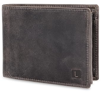 LEDEROW Geldbörse Herren Leder Hunter Grau - Querformat Geldbeutel inkl. Geschenkbox - Männer Portemonnaie RFID Schutz mit Münzfach - Portmonee Wallet Brieftasche Mann groß (Hunter Grau)