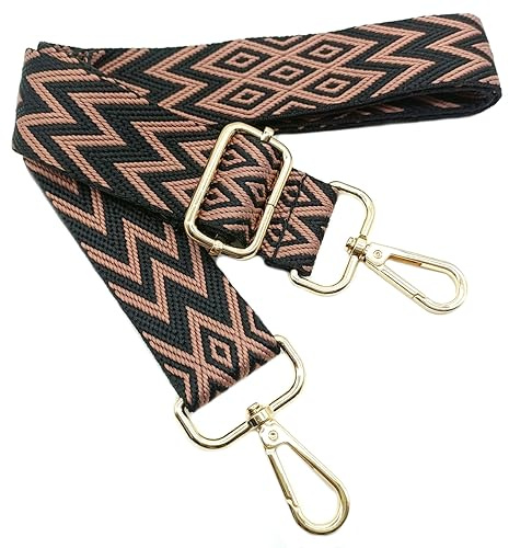 Verstellbarer Schultergurt Tasche Schwarz-Rosa, Taschengurte zum Wechseln, Taschengurt Breit mit Karabiner Gold, 80-130 cm Tragegurt Tasche für Damen Schulterriemen, Moderne Handtasche, 3.8cm, 710
