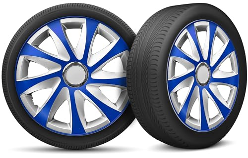 Radkappen 13 Zoll Radzierblenden 4er Set passend für alle Stahlfelgen - Einstellbarer Sicherungsring - Silber Blau