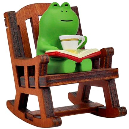 Refintural Miniature Frog Figurines - Funny Frog Sculpture for Shelf, Desk Decoration - Frog Desk Accessories - Perfect Cute Frog Gift for Frog Lovers（Rocking Chair）