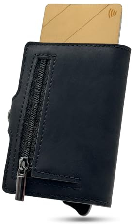 Zen Wallets Slim Wallet mit Münzfach und Kreditkartenetui mit RFID-Schutz - Geldbeutel für Herren - Aluminium-Kartenhalter- Smart Wallet für Karten, Geldscheine & Münzen (Schwarz)