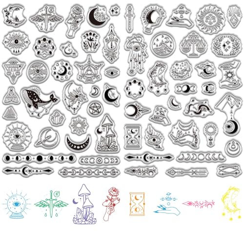 craspire 2 Stil Wahrsagestempel Aus Gummi Mondphase Transparente Stempel Gothic PVC Wiederverwendbar Magische Hexenhand Vintage Klare Silikonstempelsiegel Für Tagebuch Und Kartenherstellung DIY