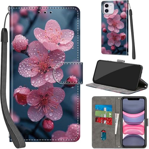 PHINIENLAND Wallet Flip Case for iPhone 11 Leather Flowers | 3 Card Slots & 1 Cash Pocket, Magnetic Closure, Kickstand, Premium PU Leather flip cover for iPhone 11