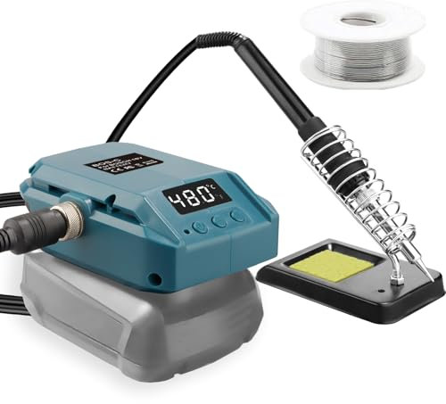 TPDL Battery Soldering Iron for Bosch Home and Garden 18 V PBA Battery, 60 W Cordless Soldering Iron Adjustable Temperature 51-480 °C with On/Off Switch, Soldering Iron Stand for Electrical Work