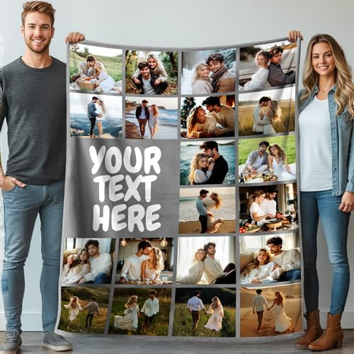Stepdiy Decke mit 20 Fotos und Text 150x200cm, Decke Personalisiert für Mama Papa Oma, Fotodecke mit Eigenem Fotos für Personalisierte Geschenke