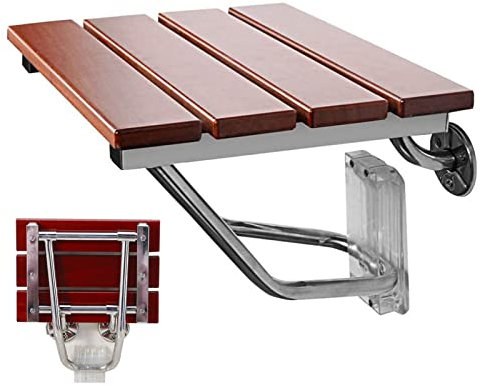 CASEGO Klappbarer Duschsitz, an der Wand montierter Sicherheitshocker für die Badewanne im Badezimmer, herunterklappbarer Duschsitz aus Teakholz, Duschstuhlbank für Senioren (38×33.8×29cm)