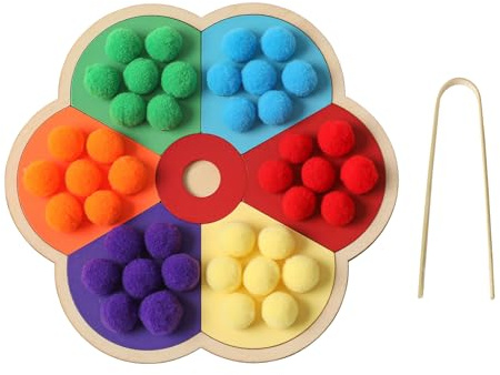 ARROMI Colour Sorting Toys for Toddlers, Puzzle Color Classification Toys, Wooden Board Games, Fine Motor Skills Toys for Early Childhood Education, 6 Colors, 12 Balls per Color