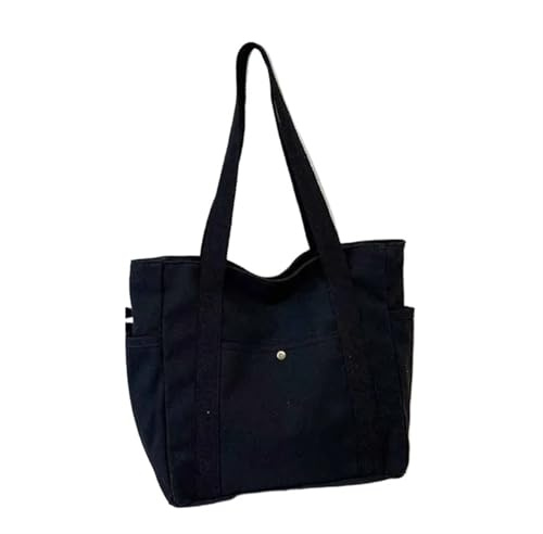 AYWTIUN Canvas Tote Bag Canvas Tote Bags Large Capacity Versatile Solid Color Zipper Square Bag Student Commuting Carrying Shoulder Bag(Black)