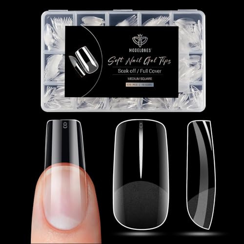 Modelones Nageltips 510 Stück- Full Cover Nail Tips Set,Gel Tips Set, Pre-Buff PMMA Harz Nagelspitzen, Künstliche Nägel Zum Aufkleben Nail Art DIY, Medium Quadrat