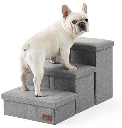 COZY KISS Escalera para Perros Pequeños con Almacenamiento, Plegable Rampa para Perros con Tapa a Prueba de Fugas, Paso para Mascotas Mayores para Silla Sofá, Ligero, Confort (Gris, 43x72x42.5cm, 3)