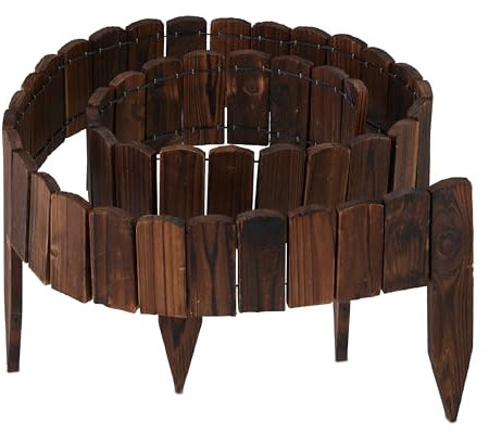 Relaxdays Beeteinfassung, 200 cm lang, flexibel, Sichthöhe: 10 cm, zum Stecken, Holz, Beetzaun, Rasenkante, Dunkelbraun