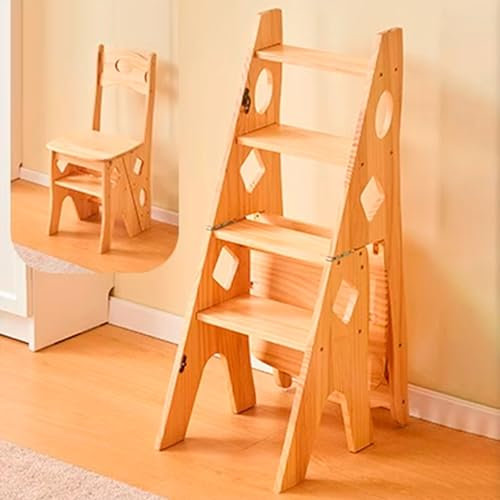 Escalera Madera, Taburete Madera de 4 Niveles, Silla de Escalera de Madera for Biblioteca, Soporte de Exhibición de Escaleras de Tijera 3 en 1, Estantería for Plantas con Escalones de Biblioteca