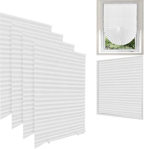 4 Stück Dachfenster Plissee Haftfix, Plissee Jalousien Fenster, ohne Bohren, mit Saugnäpfen, Sofortige Temporäre Privatsphäre, Thermoplissee ohne Bohren Faltrollo für Fenster (schwarz,60 x 180 cm)