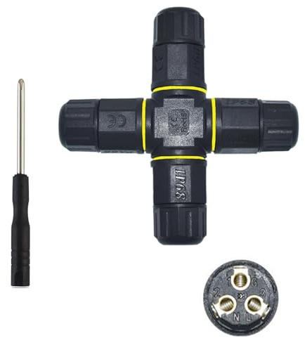 MejaRizon IP68 Waterproof Cable Connector, 4-Way X-Shape Wire Waterproof Electrical Connector, Ø4.5-8mm Cable Diameter junction box, 3 Pole Outdoor Cable Connector, UKCA, CE, RoHS Certified