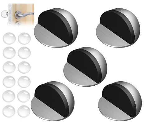 Topes para Puertas Suelo (Sin Taladro) (17 Piezas) – 5 de Acero Inoxidable con Adhesivo 12 en Silicona | Protección, reutilizables en paredes y muebles | Hogar u Oficina