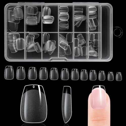 BUTBU Short Coffin Nail Tips, 120PCS Soft Gel Full Cover Nail-Tips | Press on Fase Artificial Nails tips, Clear Acrylic nails tip, 12 Sizes NAIL Extensions Kit for DIY Manicure Nail Art Salon