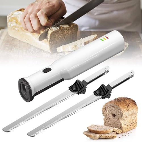 YXYSSMDGHY Coltello da Intaglio Elettrico, Coltello da Pane Ricaricabile con 2 Lame in Acciaio Inossidabile, velocità Senza Carico 3000spm,Carni Intagliate, Pollame, Pane