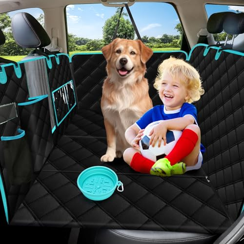 ComiMag Dog Car Seat Cover for Back Seat, Car Seat Protector for Dogs, Hard Bottom Supports 450 lbs, Triple Waterproof, Non-Slip, Exclusive Zipper Design for Child Seat & Dog Seat Belt