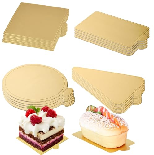 80 Stück Mousse Tortenplatte Pappe,Runde Quadratische Cake Board,Golden Dreieck Tortenboden,Dessert Tortenunterlage,Törtchen Untersetzer für Hochzeit Geburtstag Kuchen Gebäck Dekoration Party (Gold)