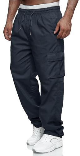 Remxi Mens Cargo Trousers Casual Work Joggers Pants Cotton Stretchy Drawstring Waist Trousers with Pockets Navy 4XL