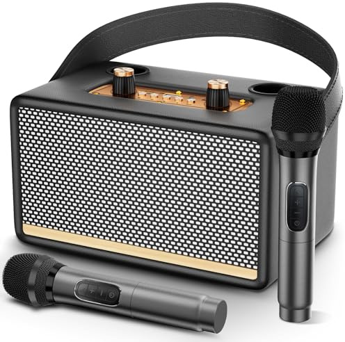 Karaoke Machine, Wireless Microphone Karaoke Machine, 2 Wireless Microphones for Karaoke Speaker, 30W Portable Microphone Speaker with TF/AUX/USB/FM, for Home Party, Outdoor, Gift