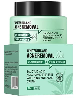 Salicylic Acid Acne Cream, Acne Removal Cream with 2% Salicylic Acid, 5% Niacinamide and Tea Tree Extract, Anti-Acne Repair Redness Oil Control Moisturising Whitening Skin Care 50g