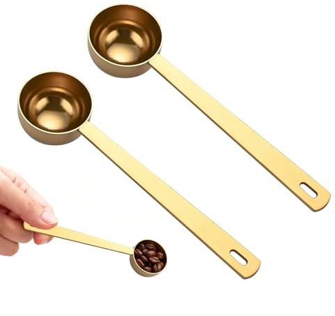 2 PCS 15ML Measuring Spoons, Matcha Spoon,Tablespoon Scoop for Powder Collagen Supplements Spoon Measuring Set Kitchen Gold Stainless Steel Measuring Spoons for Milk Powder Sugar Flour Ground Coffee