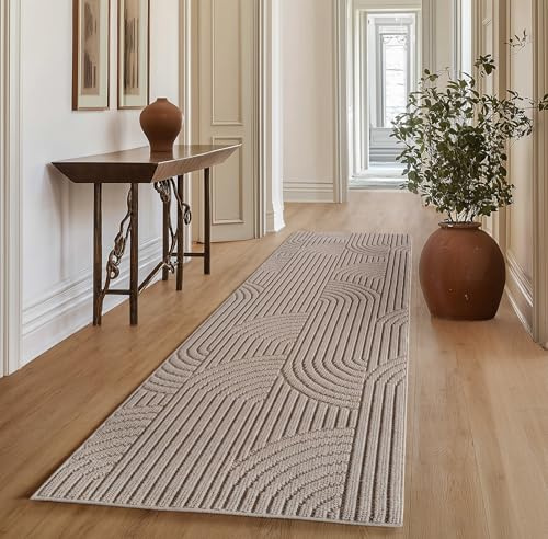 SIMPEX Teppich Läufer 80x150 cm Beige Boho Design Bouclé Schlingenflor Skandi Stil Superweich Robust Pflegeleicht Moderner Flurteppich für Eingangsbereich Schlafzimmer Küche