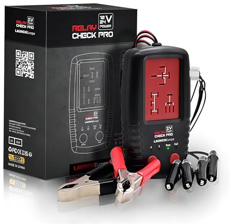 LAUNCH Tester Relè Auto 12V/24V, Analizzatore Relè Portatile Professionale | Strumento diagnostico elettronico con clip per test relè e batteria, compatibile con auto e moto