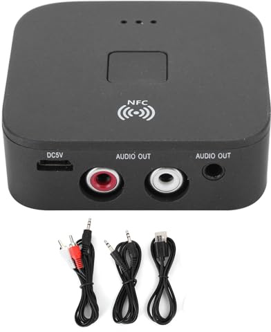 Ticfox Ricevitore audio Bluetooth 5.0 con NFC, ricevitore Bluetooth HiFi, jack da 3,5 mm e RCA, cavo USB, ricevitore audio per TV, auto, altoparlanti e impianti stereo