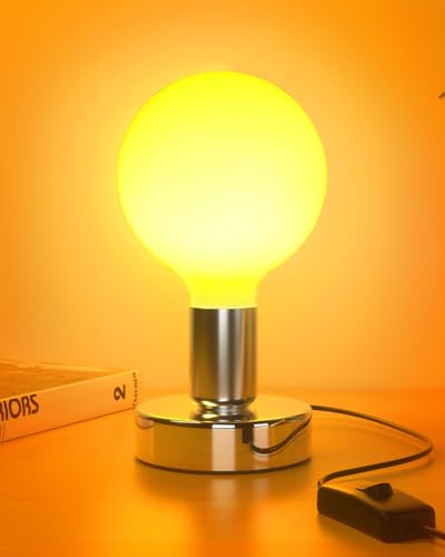 Lamptobe Industrial Bedside Lamp with ON/Off Switch, E27 Globe Lamp with Globe Opal Bulb, 360° Beam Angle, 1800K Warm Yellow, Ideal for Bedroom, Living Room, Study, Office, Silver