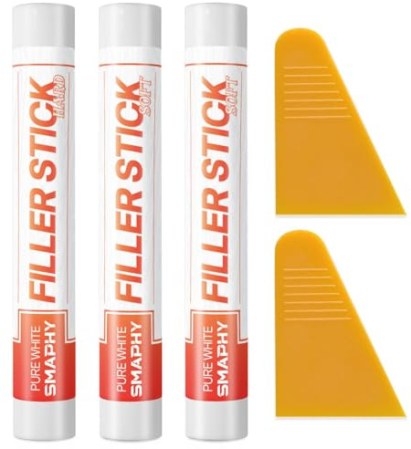 White Wood Filler Sticks 3 Pack - Wax Putty Repair Pen to Fix Nail Holes, Scratches & Dings in Baseboard, Cabinet, Trim, Wall & Furniture, Renters-Friendly & Apartment Move-Out Repair Kit, Pure White