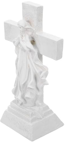 AKOOSY Luce Solare Commemorativa per Cimitero con Angelo in Preghiera e Croce in Resina, Lampada da Giardino Solare per Tombe Esterne Resistente alle Intemperie, Decorazione Luminosa