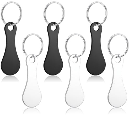 ElevateTech Aluminum Alloy Key Ring 6 Pcs Black Quarter Keychain Stainless Steel Shopping Trolley Token Portable Metal Shopping Cart Trolley Tokens Unisex Keyrings Gift for Shopping-Cart Men Women