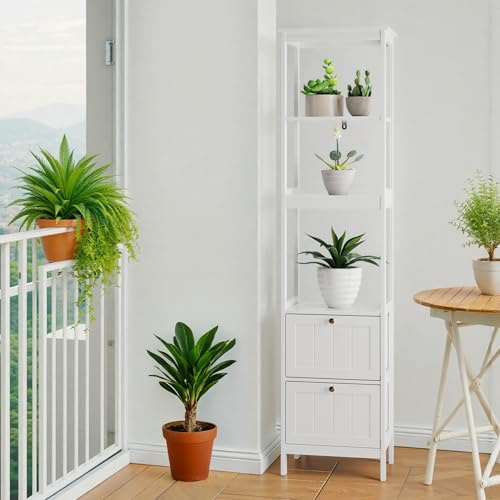Colonne de Rangement Salle de Bain Étroit 40x30x160 cm | Meuble Colonne avec Étagères & Tiroirs | MDF Léger et Résistant | Pour Espaces Réduits (Sous Lavabo, WC, Machine à Laver) | Installation Murale