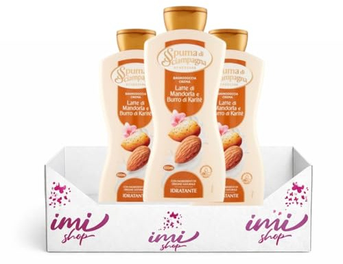 Spuma di Sciampagna Bagnoschiuma Crema Latte di Mandorla e Burro di Karitè, Idratante con Ingredienti Naturali, 650ml, Confezione da 3 o 6 Pezzi (3)