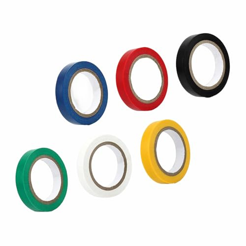 6 Rollos de Cinta Aislante Cinta Adhesiva Aislante Cinta Eléctrica de PVC | 16 mm X 15 M para Proyectos de Cableado y Reparaciones (6 Colores)