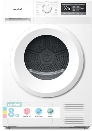 COMFEE' Asciugatrice Pompa di Calore 8 kg Asciugatura 35' EcoDry | Sensore Umidità Intelligente, Anti-piega e Rinfresco per Famiglie e Asciugatura Tutto l'Anno CFP01EH80W