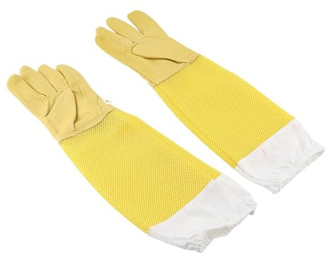 2 guantes de apicultor de piel, guantes de apicultor de piel, material de piel resistente, diseño de puños, accesorios de apicultor