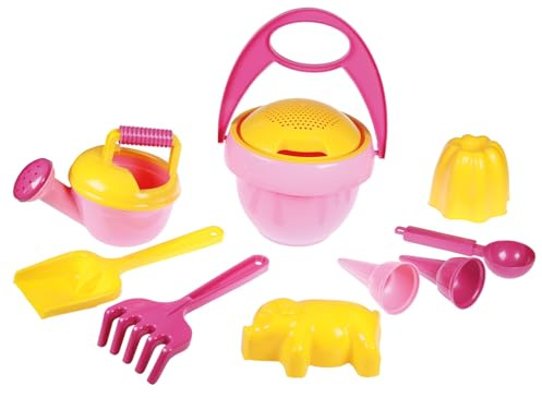 LENA - 05421 - Set de jeu de sable Happy Sand fille, avec 10 pièces, pour enfants à partir de 2 ans, avec seau, tamis, pelle, râteau, arrosoir, cuillère à glace, 2 cornets à glace et 2 petits moules