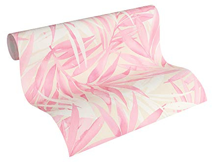 Designdschungel by Laura N. Vliestapete Tapete Palmenprint Jungle Style 10,05 m x 0,53 m beige rosa weiß Made in Germany 341253 34125-3
