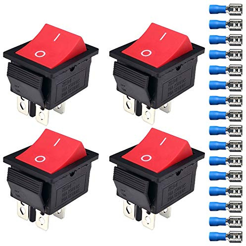 Gebildet 4Stück 12V-24V-48V-110V/20A, 220-230V/15A DPST 4 Pins 2 Positionen An/Aus Auto Boot Rot Wippschalter, 16Pcs Kabelanschlüssen Umschalten(KEINE LED)